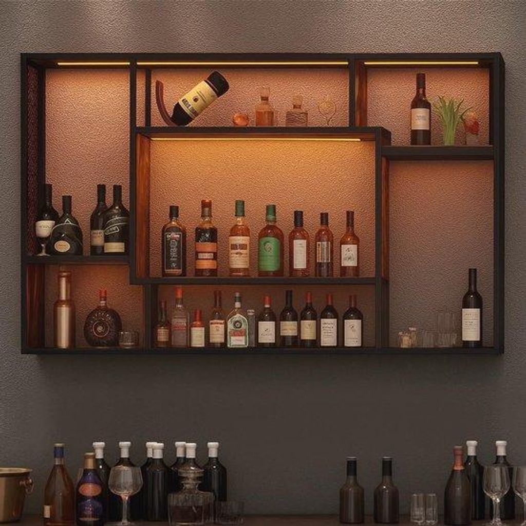 Metalowy regał ścienny na wino, blat barowy z oświetleniem Zdjęcie produktu 