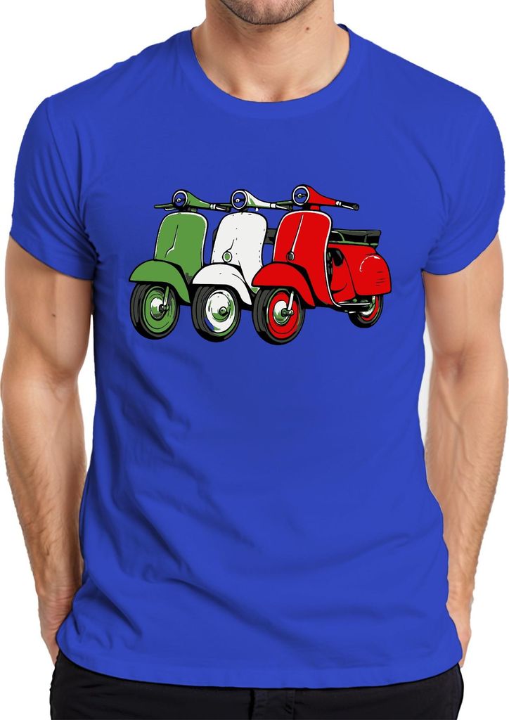 Italien Retro Roller Flagge Scooter Vintage Stil Lifestyle Herren T-Shirt, Blau, 3XL