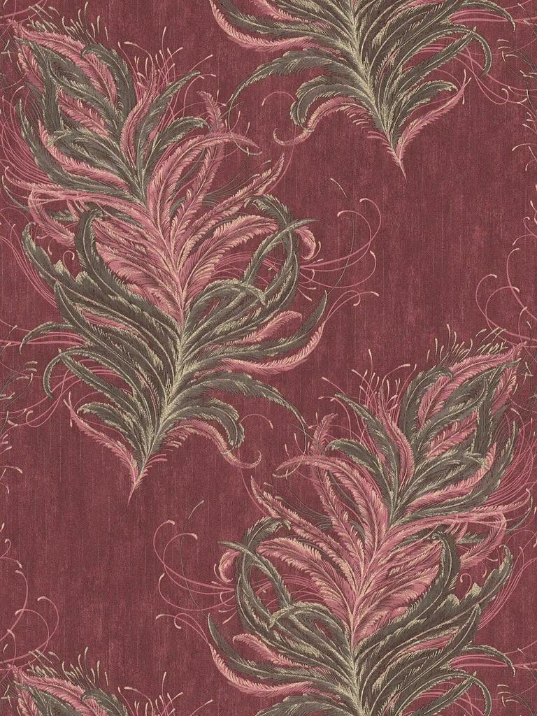 Rote Tapete mit Federn, Gold Design & Struktureffekt Produktbild 