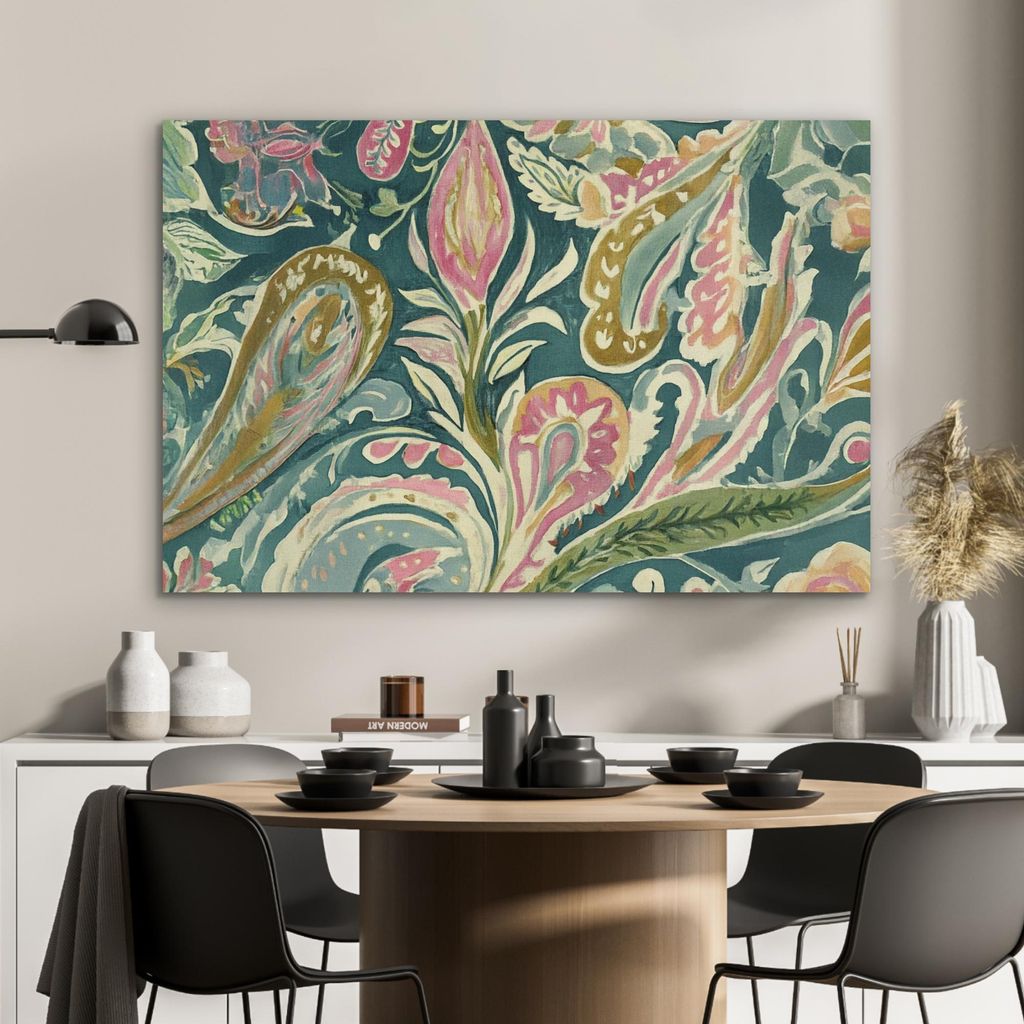 MuchoWow Wanddekoration Metall Metallbild Wandkunst 90x60 cm Gemustert - Bunt - Verschnörkelt - Grün MuchoWow Aluminium Gemälde - Wandbilder