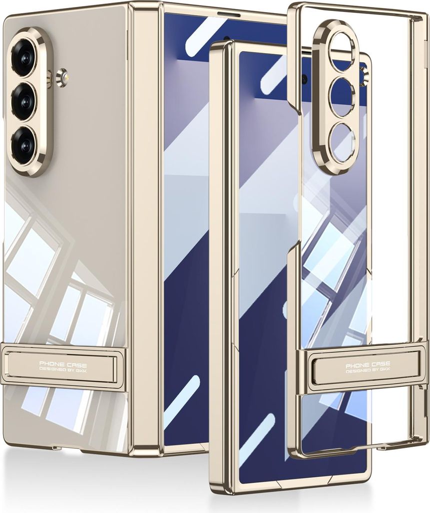 Hülle für Samsung Galaxy Z Fold 7 Magnetische Scharnierschutz Hartes Transparent Galvanisieren Schutzhülle mit Displayschutz und Ständer Gold