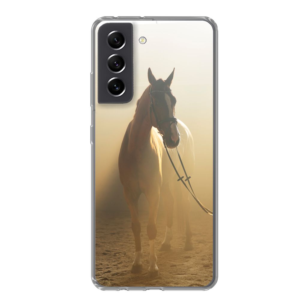 MuchoWow Handyhülle Schutzhülle Hülle für Samsung Galaxy S21 FE Pferd - Licht - Sand Silikon Softcase Handy Hülle - Mobiltelefonhülle