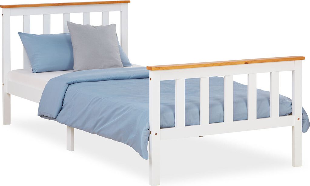 Homestyle4u 1842, Dřevěná postel 90x200 cm bílá, roštová Obrázek produktu 