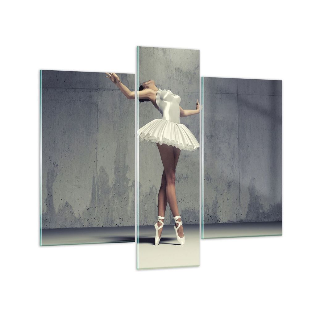 Bilder auf glas - 3 Teile - Ballerina Weiß Wand - 95x80cm - Glasbilder - Wandbilder - Bilder - zum Aufhängen bereit - Wanddekoration aus Glas - G...