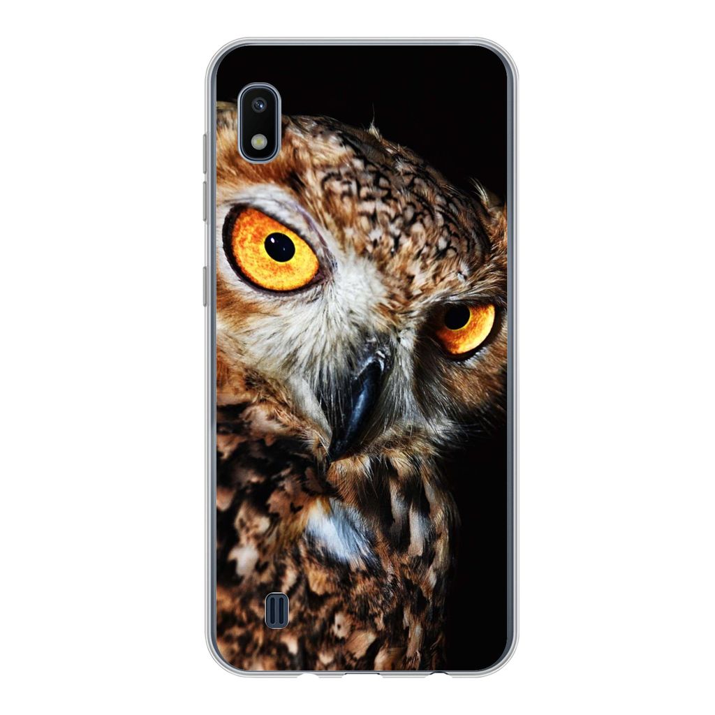 MuchoWow Handyhülle Schutzhülle Hülle für Samsung Galaxy A10 Eule - Schwarz - Gelb Silikon Softcase Handy Hülle - Schutzhülle