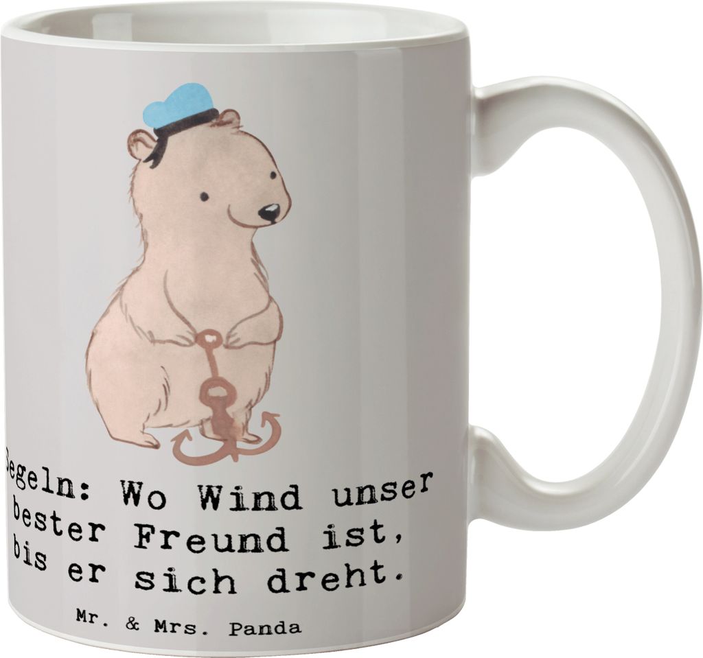 Mr. & Mrs. Panda Pott Segeln Windfreund - Grau Pastell - Geschenk, cappuccinotasse, Kaffeebecher, Wind, Tasse, Sportler Geschenke, Bootfahren, Lieb...