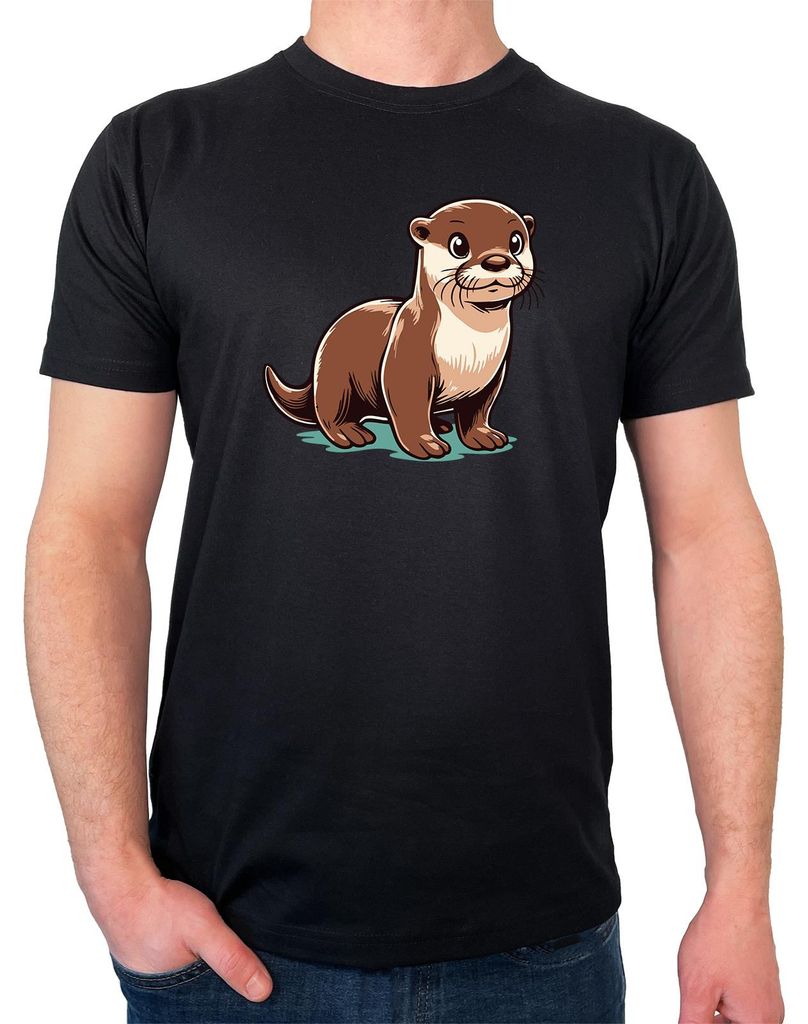 Huuraa Herren T-Shirt Otter Comic M Black Bio Baumwolle Fairtrade Herrenshirt Geschenkidee