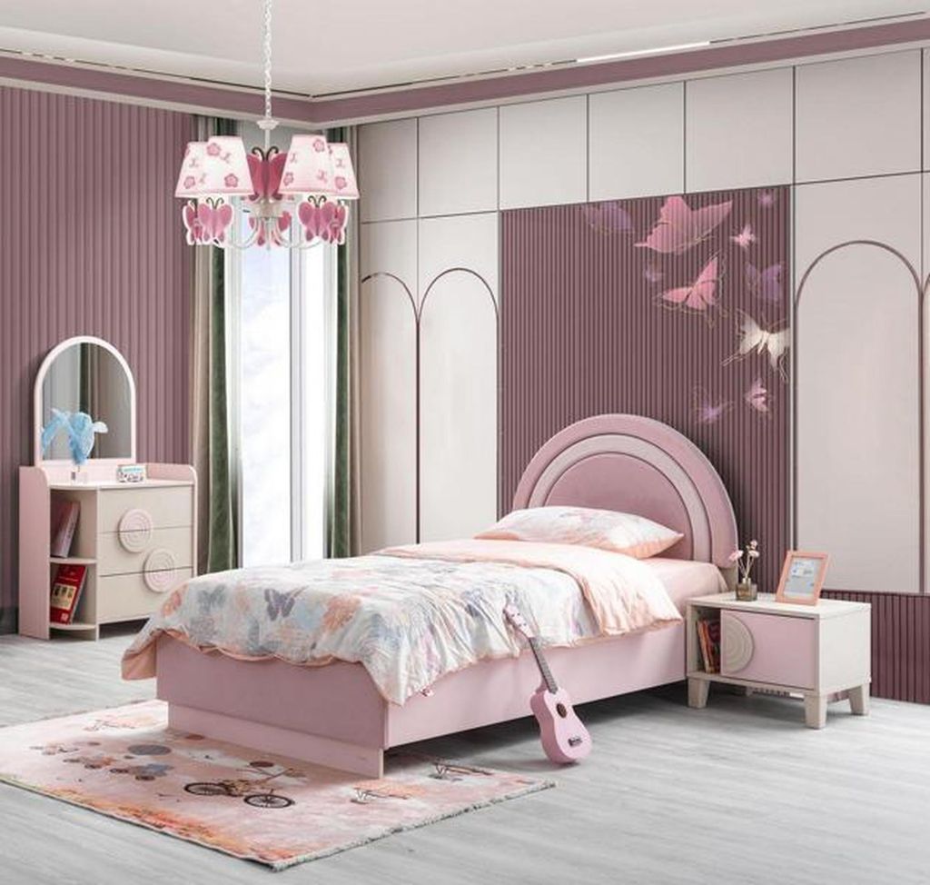 Kinderzimmer Set Kinderbett rosa Nachttisch Kommode Luxus Möbel