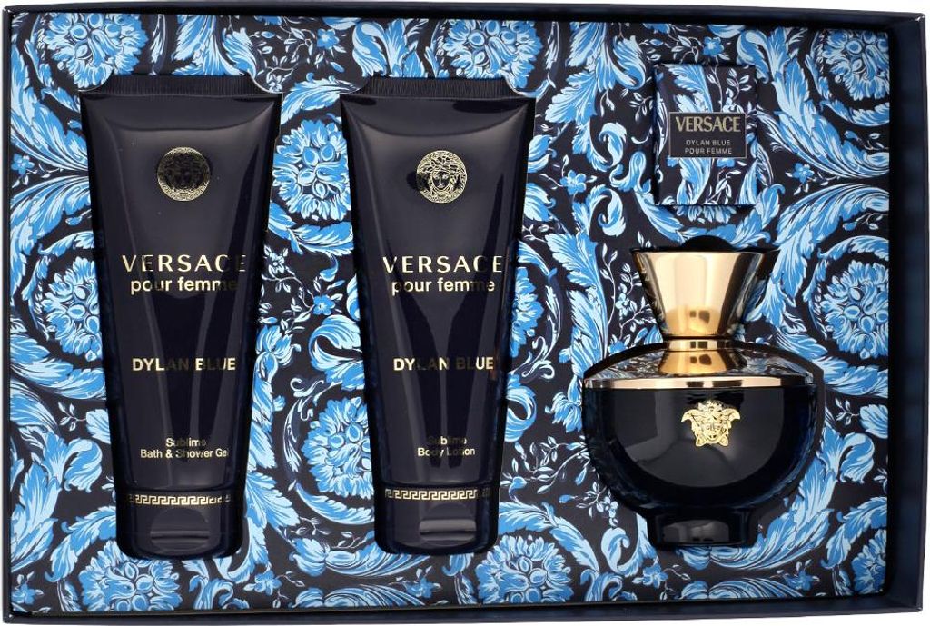 Versace Dylan Blue Pour Femme Set Eau de Parfum, 100 ml + Duschgel, 100 ml + Körperlotion, 100 ml + Eau de Parfum Miniatur, 5 ml