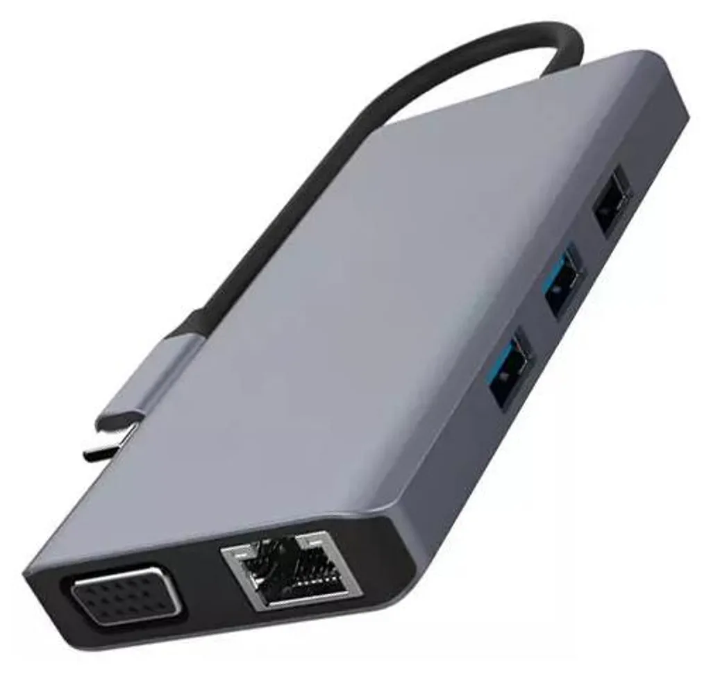 Solution 8-en-1 Akashi : Adaptateur USB-C vers HDMI, RJ45 et SD