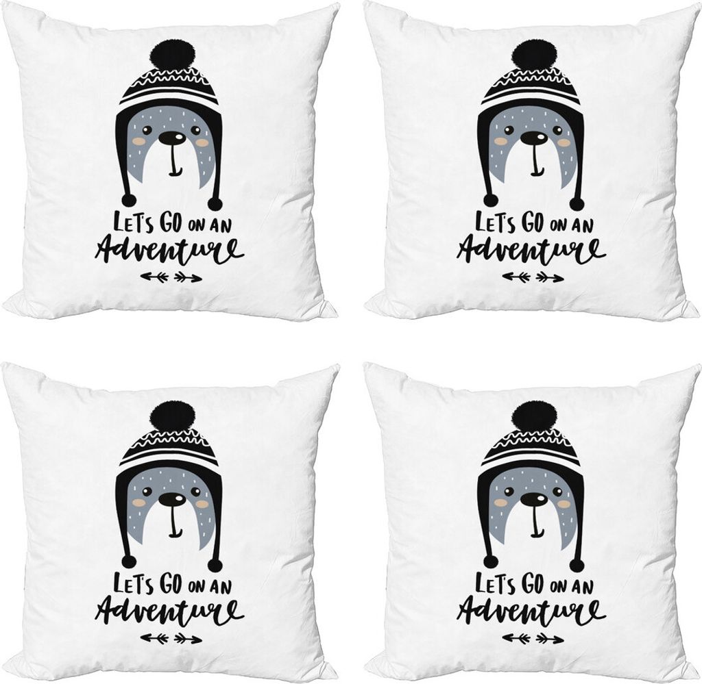 ABAKUHAUS Abenteuer Nursery Kissenbezug Set (4 Stück), Baby-Bär und Hut, Moderner Doppelseitiger Digitaldruck, 40 cm x 40 cm, Blau, Grau, Schwarz