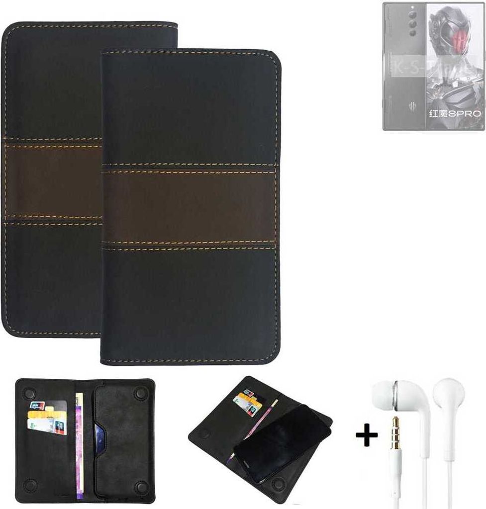 K-S-Trade Handyhülle + Kopfhörer kompatibel mit nubia Red Magic 8 Pro Global Schutzhülle Walletcase Bookstyle Tasche Schutz Case Hülle Wallet
