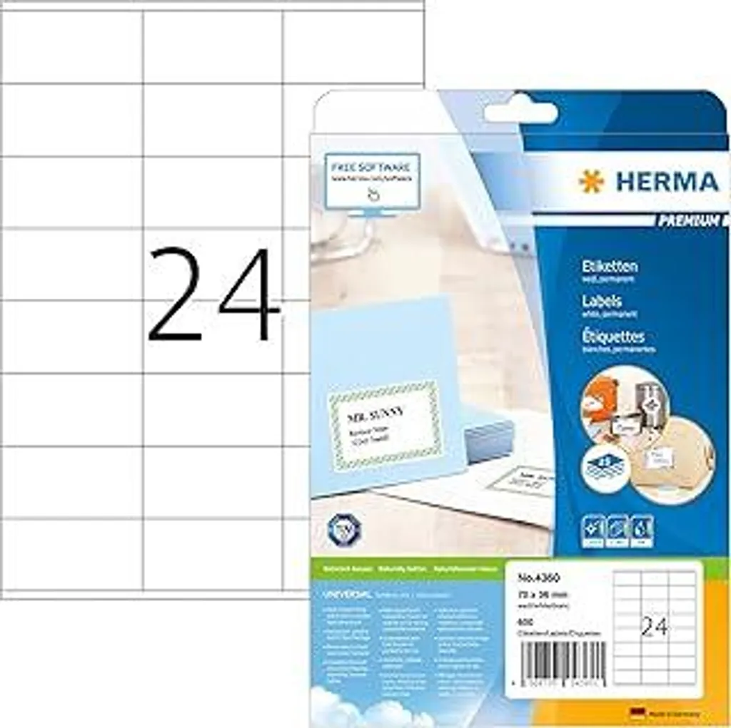 Set 600 Etichette HERMA 4360 Autoadesive | Formato 70x36mm A4