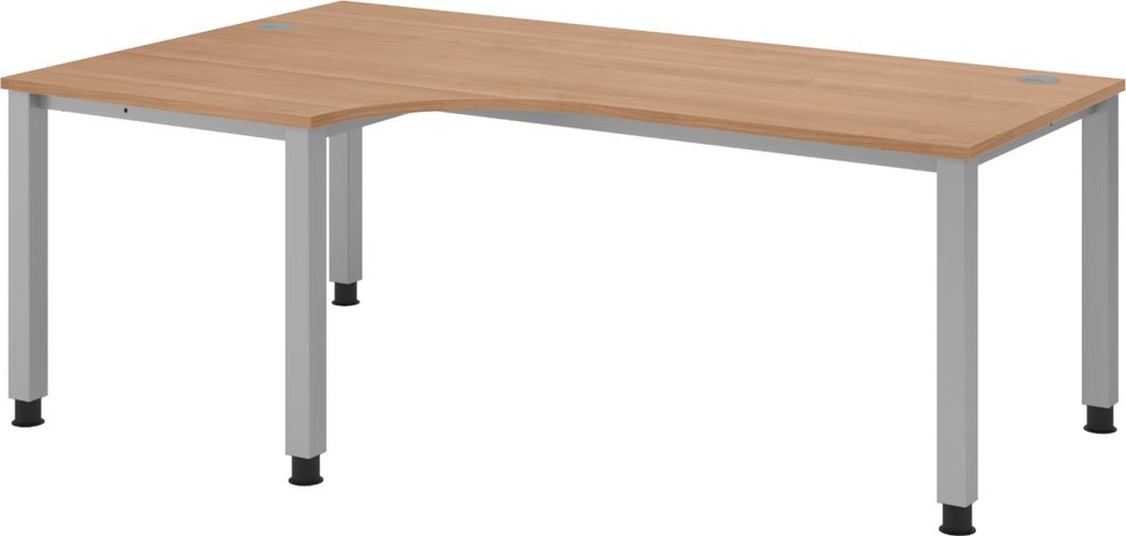 bümö Schreibtisch Serie-Q Gestell: Silber - Nachbildung: Nussbaum, Größe: Eckschreibtisch 200 x 120 cm