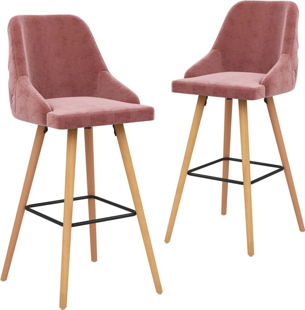 2er Set Barhocker Samt Rosa, mit integrierter Fußstütze, 48x55x106 cm (B x T x H)