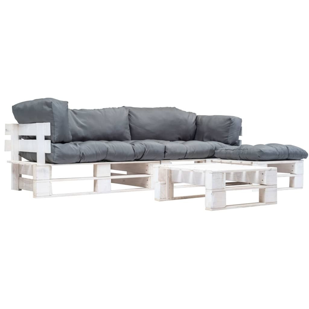 4-tlg. Paletten-Lounge-Set mit Kissen in Grau Holz