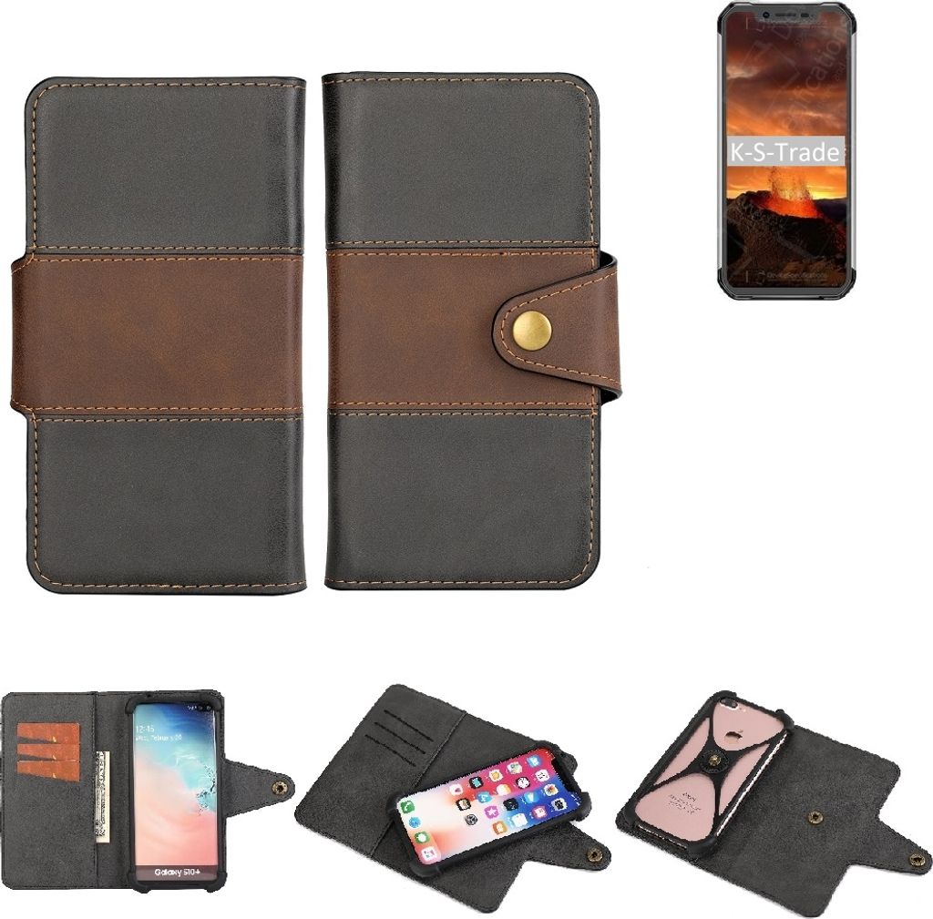 K-S-Trade Handyhülle Schutzhülle Hülle Bookstyle Wallet-Case kompatibel mit Blackview BV9600E Bumper Rundumschutz schwarz-braun 1x
