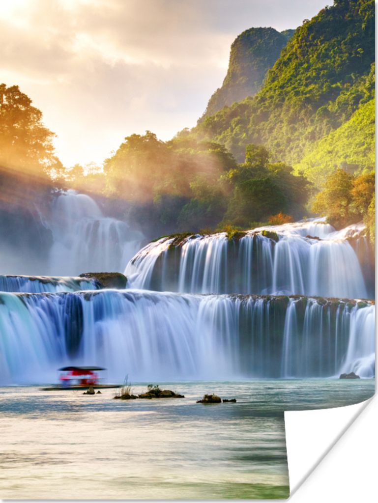 MuchoWow Poster Wasserfall - Pflanzen - Sonne - Wasser - Natur 30x40 cm - Wandplakat - Poster Kinderzimmer