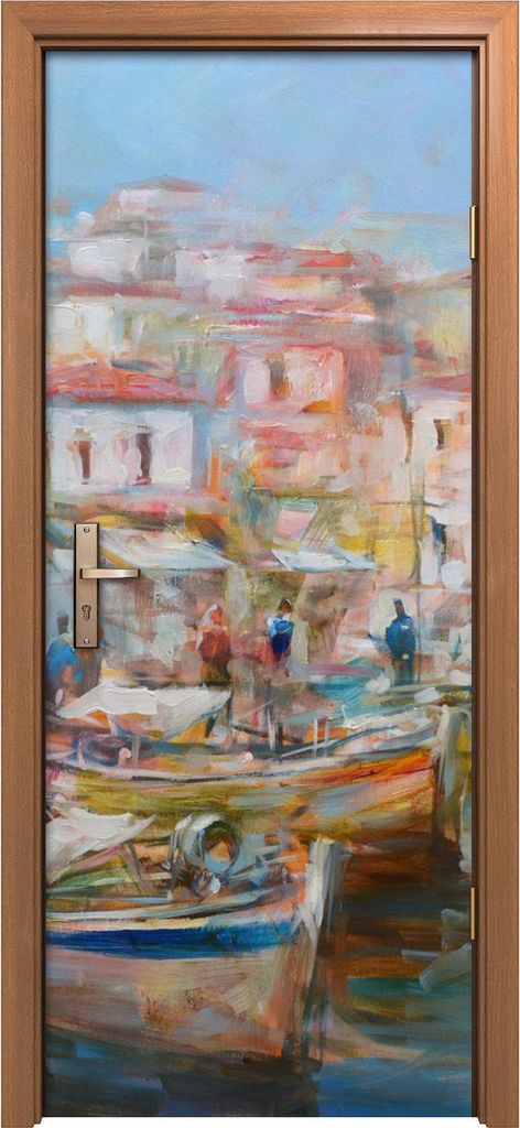 Türposter 80x200 cm Türaufkleber Türtapete Türfolie Klebefolie Boote auf der Insel Harbor Malerei