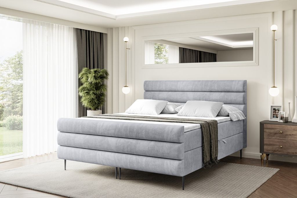 ALTDECOR Boxspringbett mit Schwarz Füßen, Matratze und Lattenrost, Topper, Fußteil, Polsterbett mit Bettkasten, Bett mit Stauraum H3-Matratze - ...