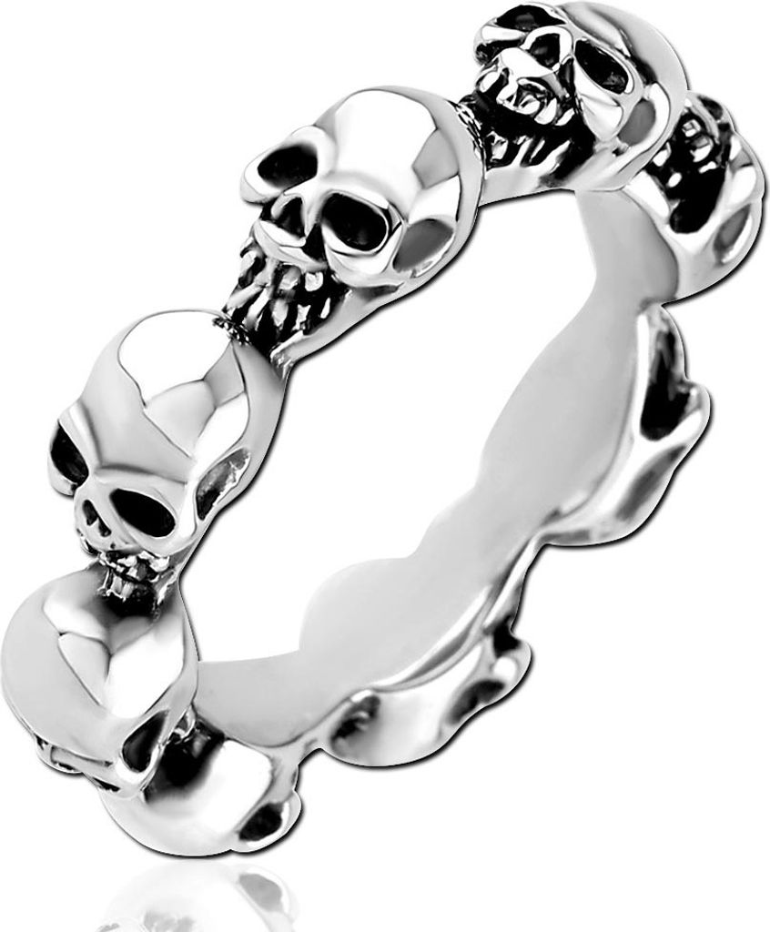 viva-adorno Gr. 56 (17,8 mm Ø) Fingerring Damen Herren Edelstahl Totenkopf Ring Totenköpfe Schädel schmal Bandring Silber RS56skull
