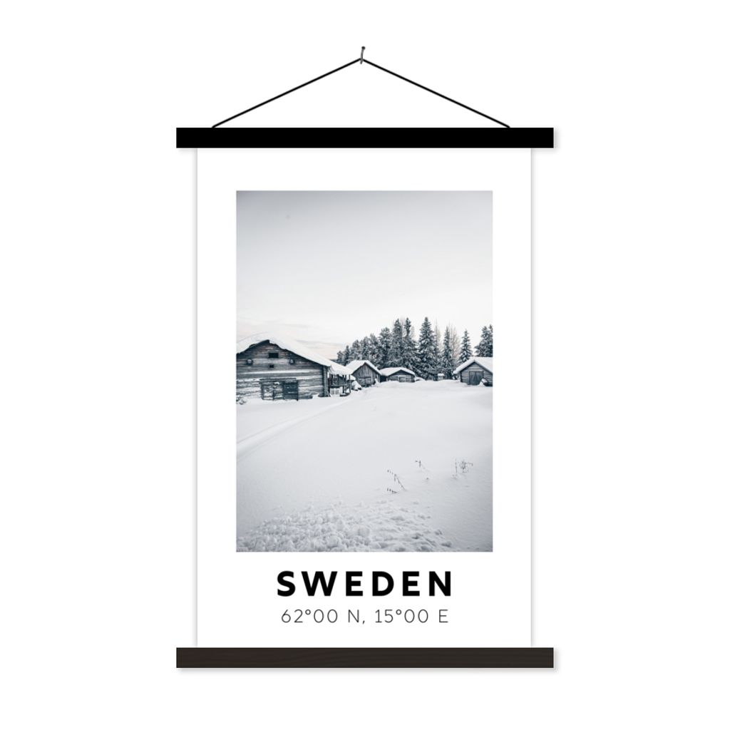 MuchoWow Textilposter Schweden - Schnee - Skandinavien 120x180 cm mit schwarzem Rahmen - Fotos
