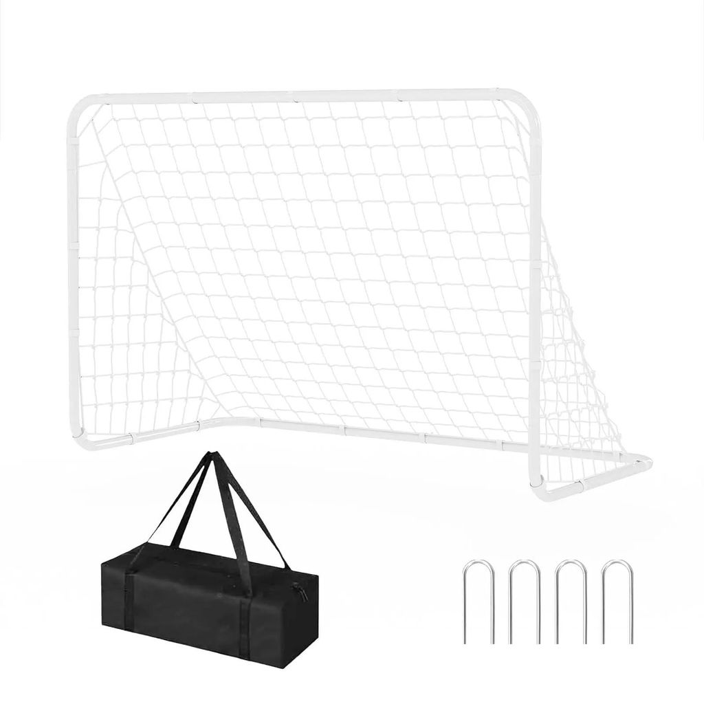 Fußballtor - Tragbares klappbares Tor 1,8x1,2 m - Stabiler Stahlrahmen - Trainingsnetz mit Tragetasche - Für Kinder und Erwachsene - Weiß