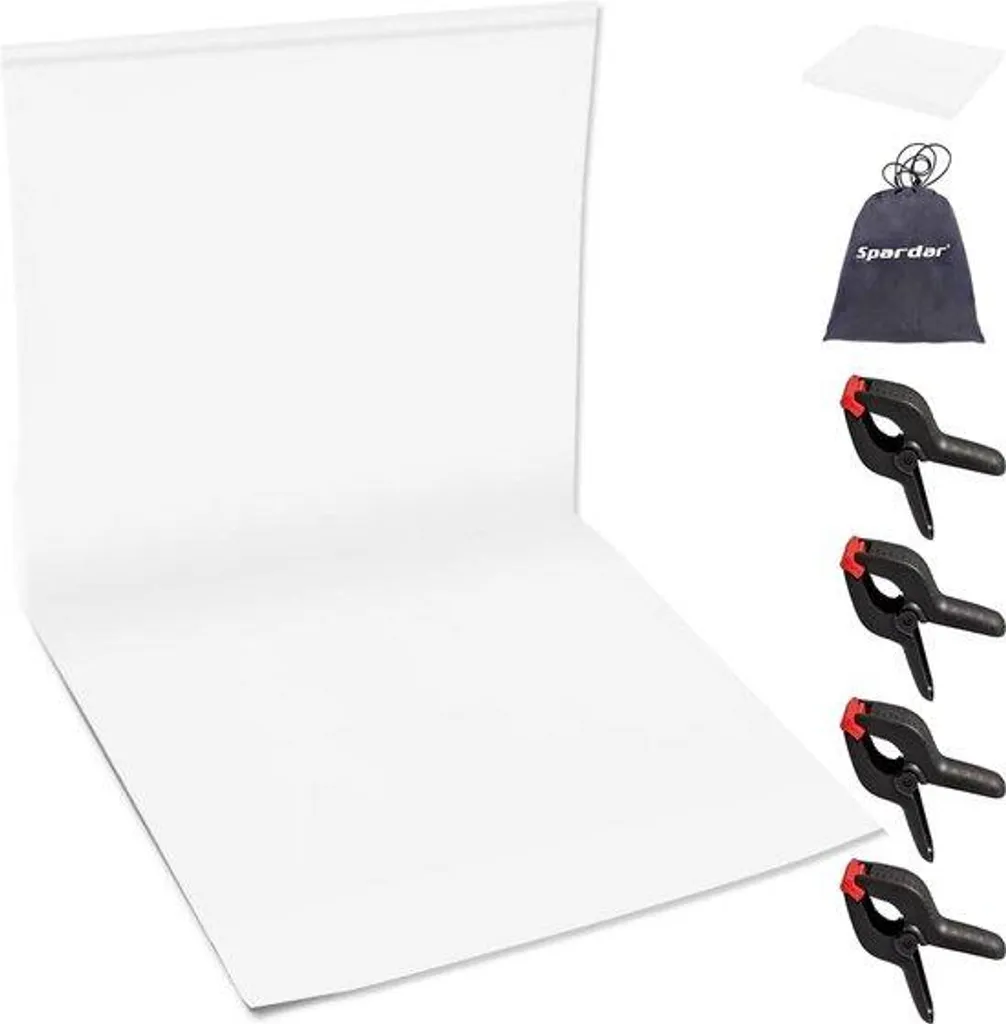 Fond de studio photo blanc pliable 3x4,5m avec 4 pinces de serrage