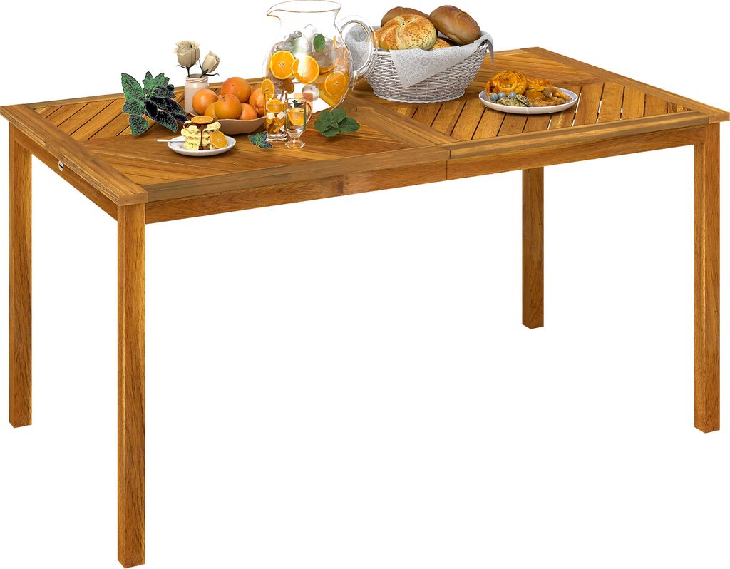 Outsunny Gartentisch klappbar 150x85cm, Wetterfest Balkontisch aus Holz, 6 Personen Klapptisch mit Schirmloch, Terrassentisch für Garten Balkon Teak
