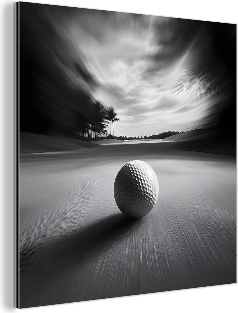 MuchoWow Wanddekoration Metall Metallbild Wandkunst 90x90 cm Golfball - Unscharf - Schwarz MuchoWow Aluminium Gemälde - Dekoration - Industrial - ...