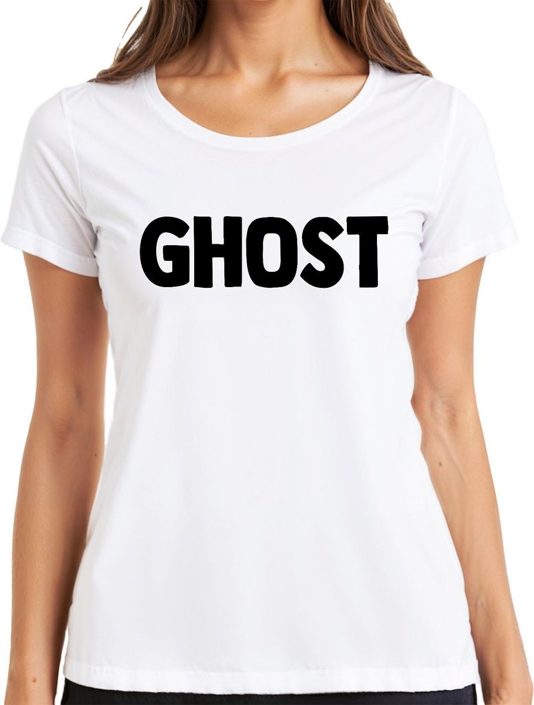 GHOST Halloween Geist Spuk Gruselig Retro Minimalistisch Cartoon Damen T-Shirt, Weiß, S