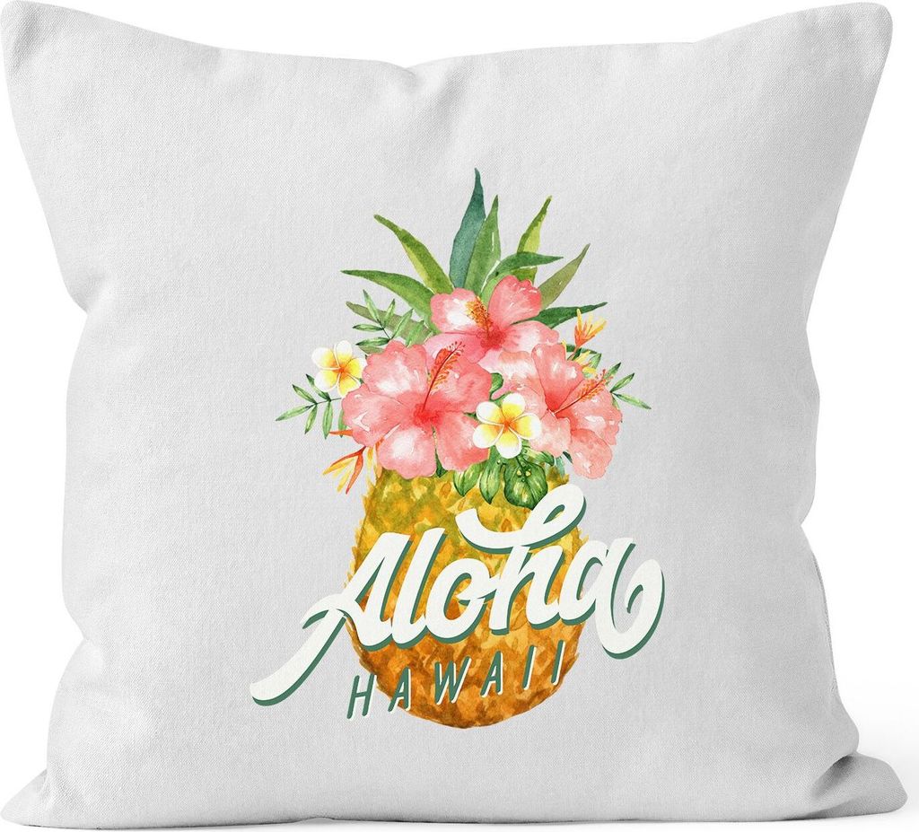 Kissenbezug Ananas Aloha Hawaii Blumen Pineapple Tropical Summer Jungle Paradise Hummingbird Kissen-Hülle Deko-Kissen quadratisch Baumwolle Autiga...