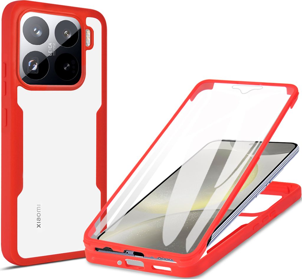 Schutzhülle für Xiaomi 15, Eingebautem Displayschutz 360 Grad Komplettschutz Handyhülle Rot