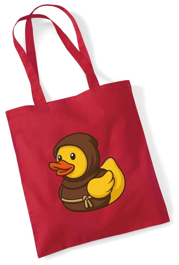 Huuraa Jutebeutel Quietscheente Mönch Gummiente Kloster 10 Liter Classic Red Baumwolle Tasche Geschenkidee