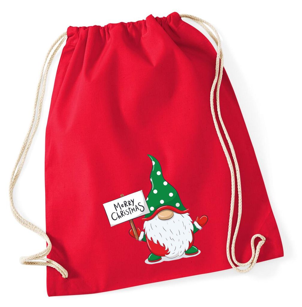 Huuraa Turnbeutel Wichtel Merry Christmas 12 Liter Classic Red Baumwolle Rucksack Geschenkidee
