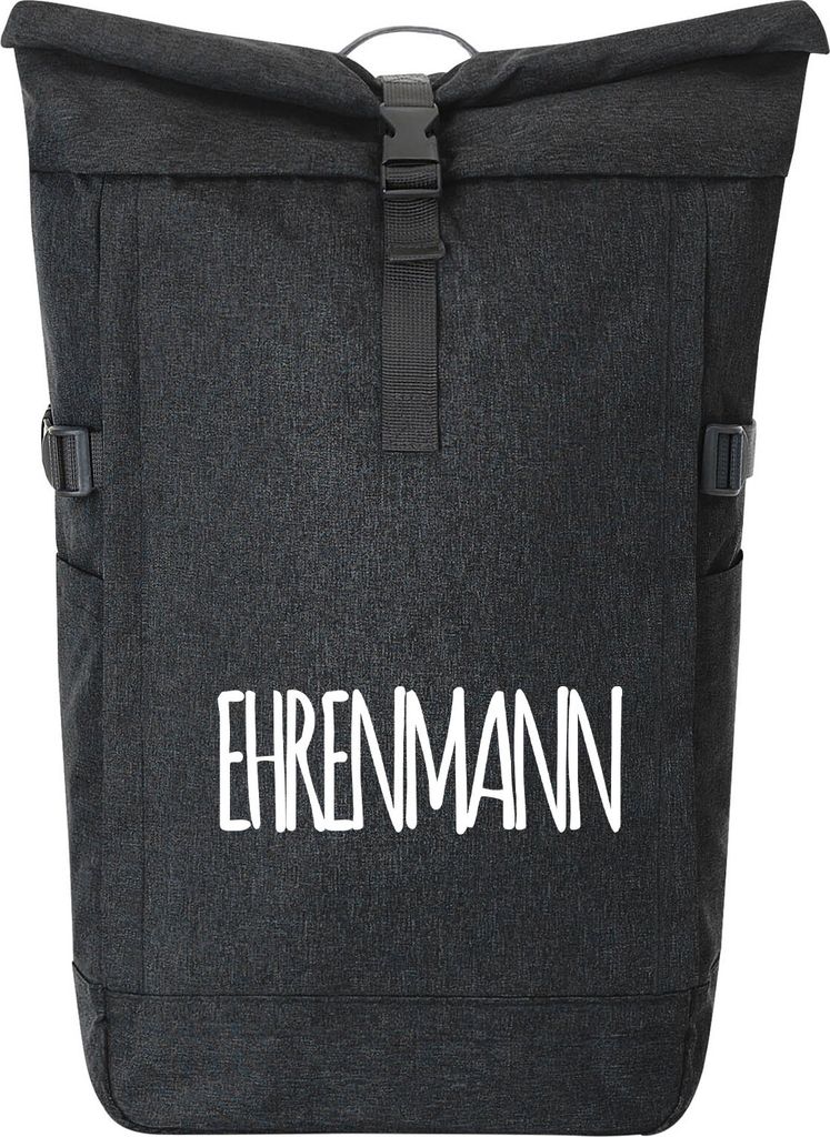Huuraa Kurierrucksack Ehrenmann Jugendwort 30-44 Liter Black Melange Fairtrade Rolltop Rucksack Geschenkidee