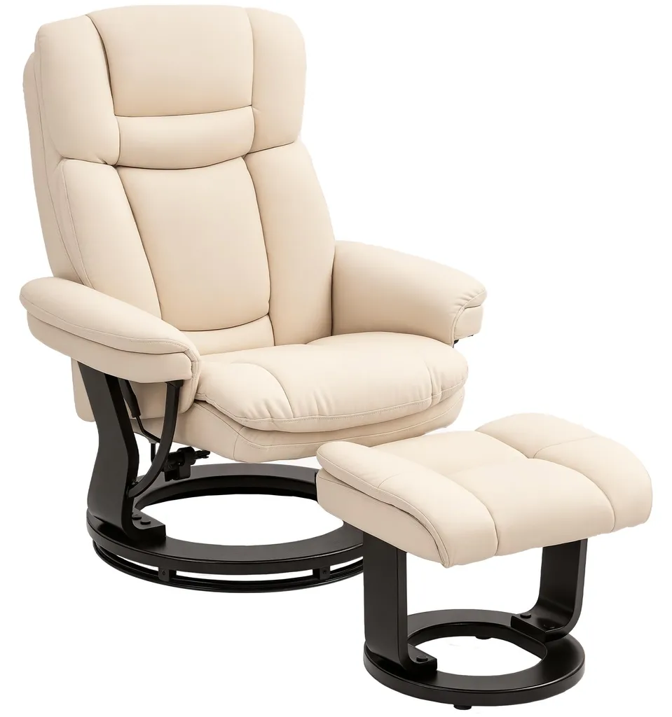 Fauteuil de relaxation en PU crème, dossier réglable et repose-pieds