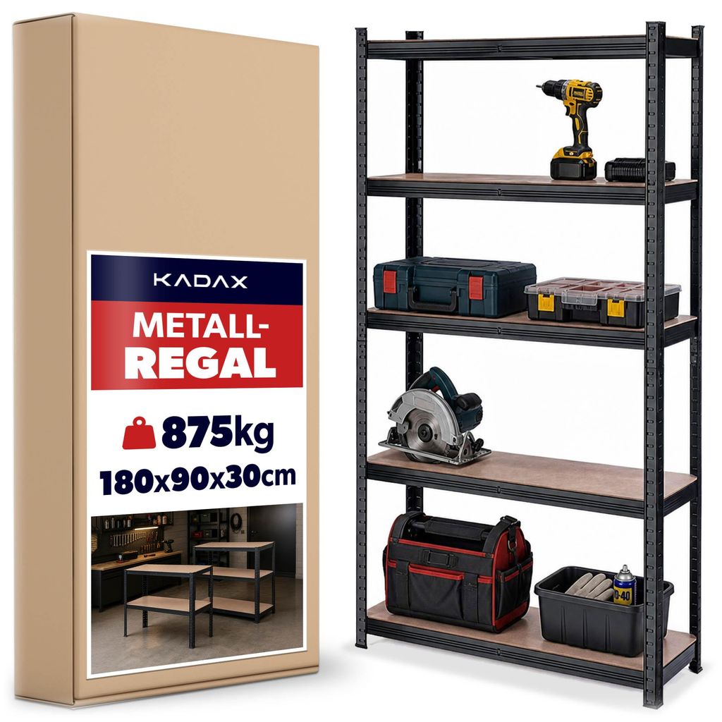 KADAX Garage Lagerregal aus Metall, 5 Etagen, 180 x 90 x 30 Produktbild 