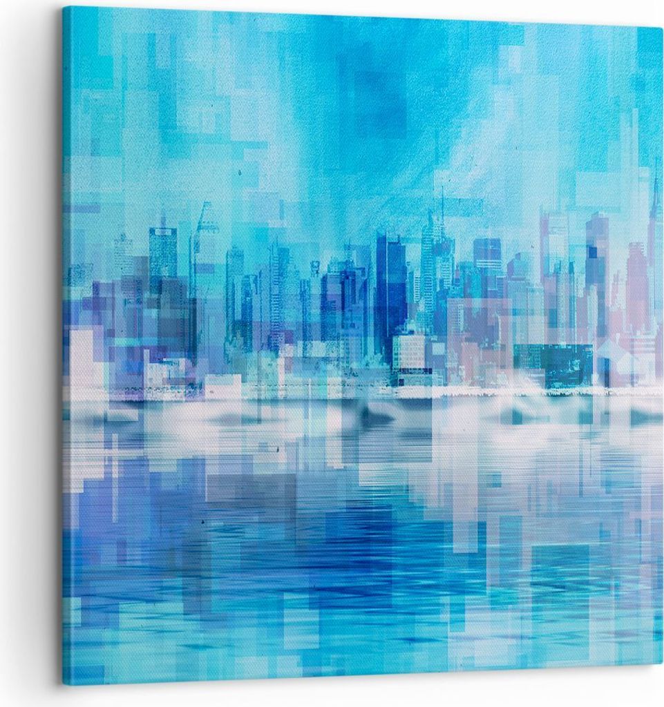 Bild auf Leinwand - Leinwandbild - Stadt Aussicht Wasser - 60x60cm - Wand Bild - Wanddeko - Leinwanddruck - Bilder - Kunstdruck - Wanddekoration - ...