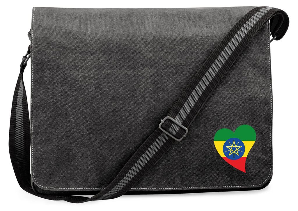 Huuraa Umhängetasche Äthiopien Flagge Herz 14 Liter Black Canvas Laptoptasche Geschenkidee