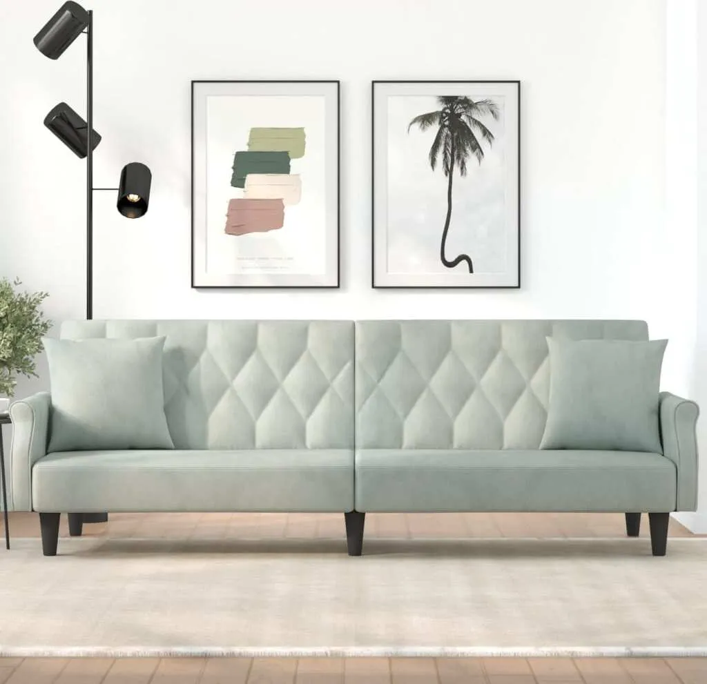 Canapé-lit velours gris clair idéal pour studio et chambre d'amis