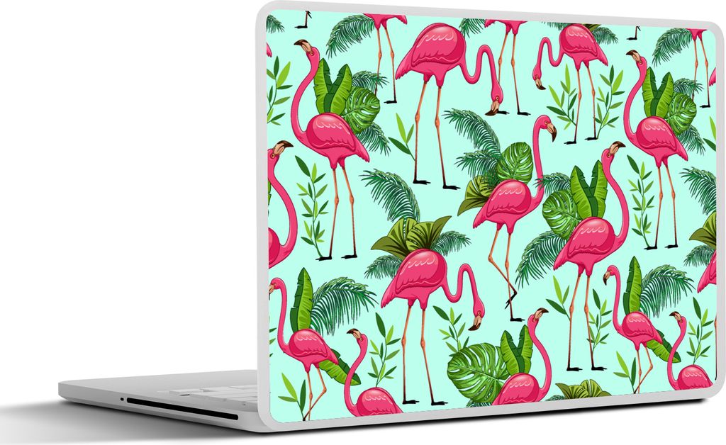 MuchoWow Laptop Aufkleber Sticker Cover Flamingo - Dschungel - Tiere - Muster 32.5x23.5 cm - Sticker für Laptop - Selbstklebend