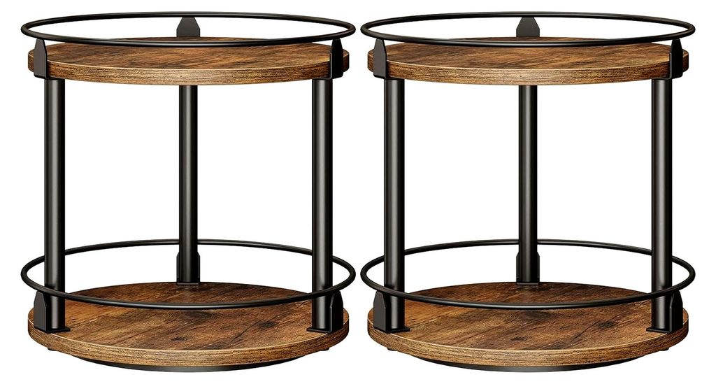 Gewürzregal, 2-stufiger drehbarer Organizer, 2er Set, kompaktes Gewürzlager mit Drehscheibe, für Küchentheke und Esstisch, Vintagebraun und Sch...