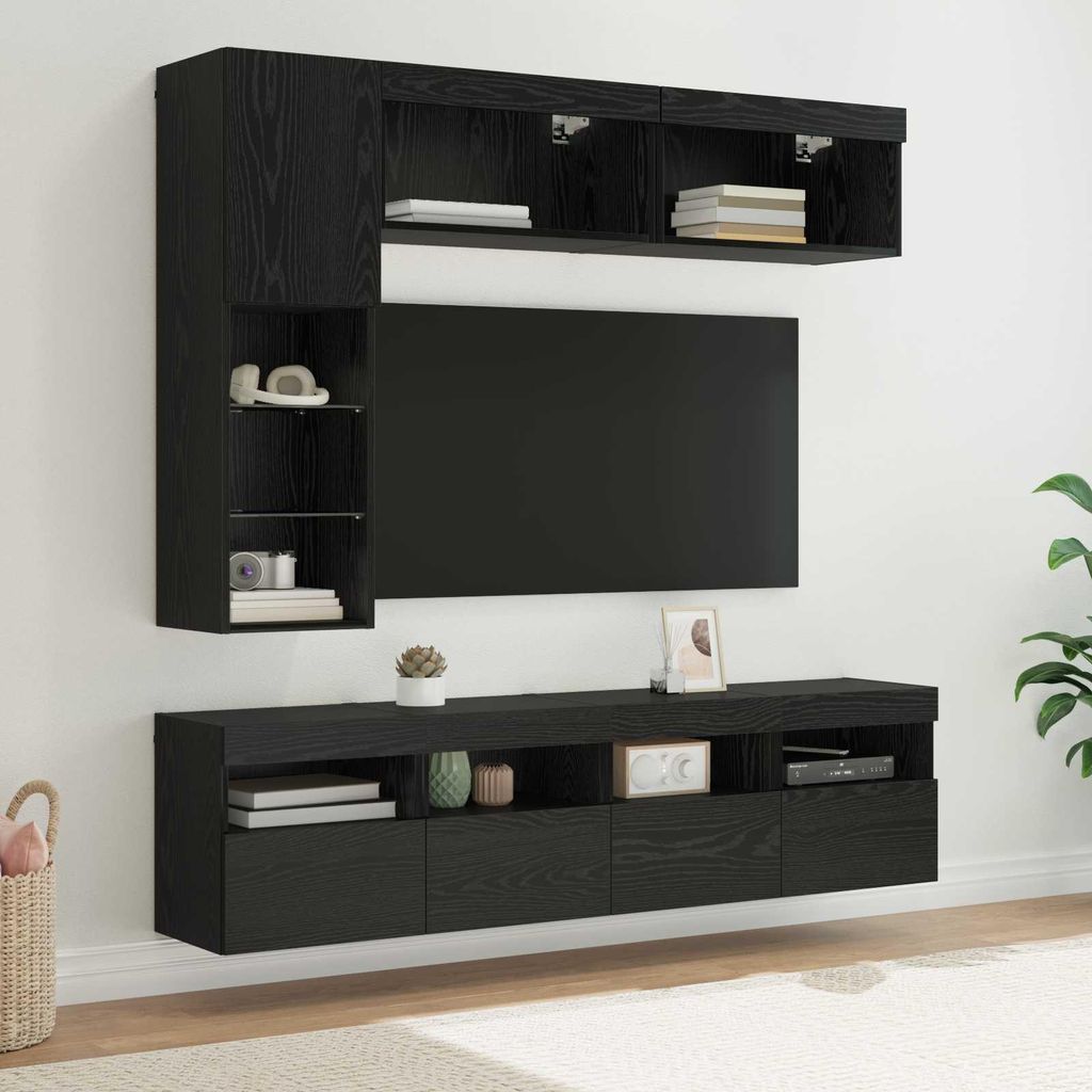 Maison Exclusive - TV-Schränk mit LED 7 pcs Schwarz Eichen-Optik Holzwerkstoff