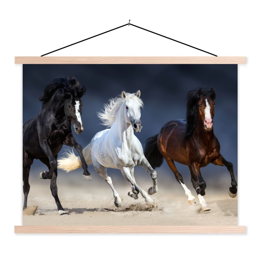 MuchoWow Textilposter Pferde - Tiere - Sand 40x30 cm mit holzfarbenen Rahmen - Bilder