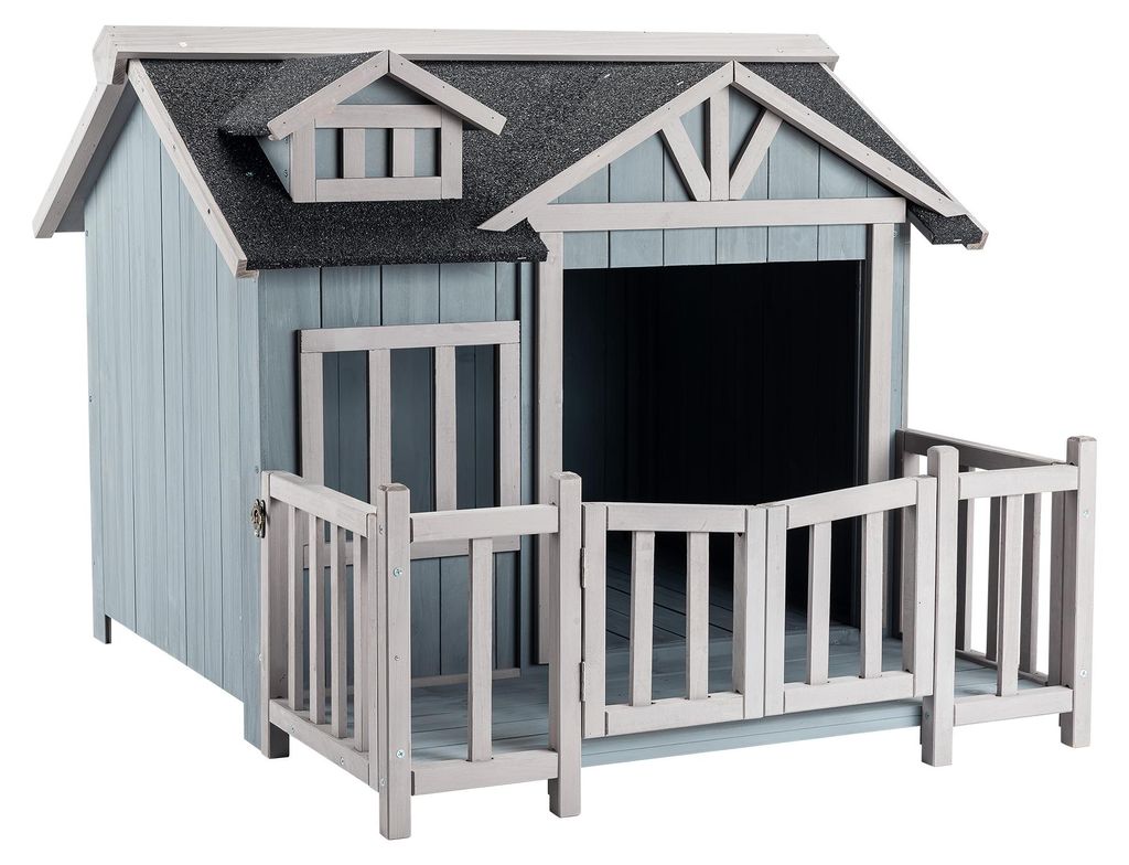 Wiltec Luxus XL Hundehütte 93,5 x 77,5 x 70 cm, grau weiß, Produktbild 