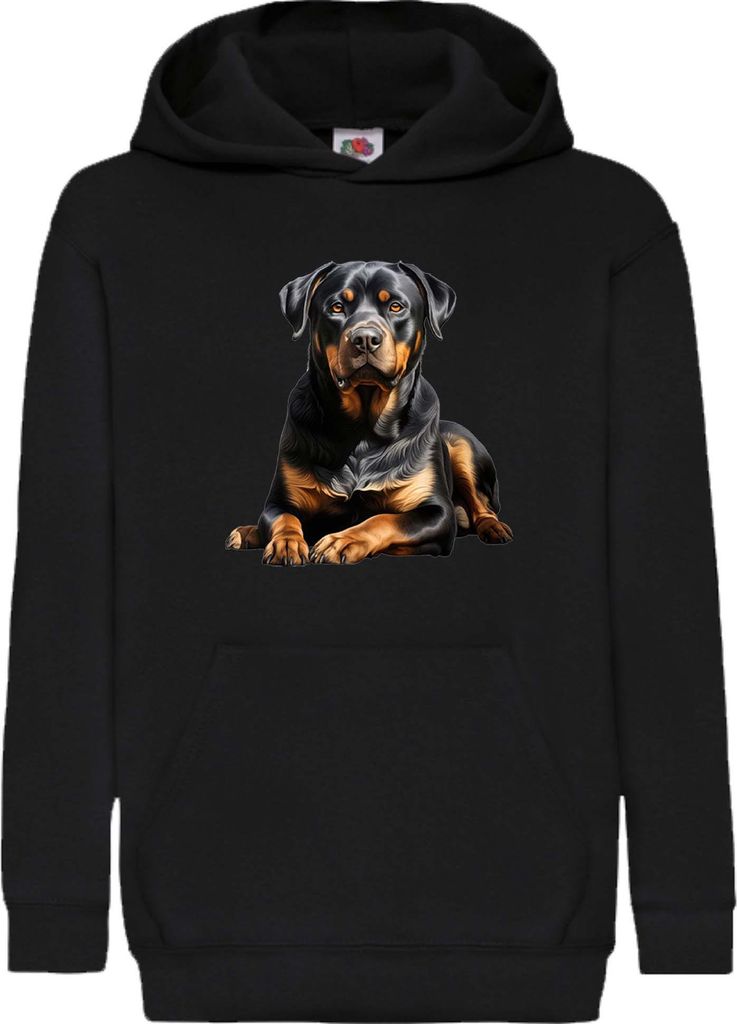 Kinder Kapuzenpullover Dogs Breeds Rottweiler Dog Breed 006, 5-6 Jahr - 116 / Schwarz