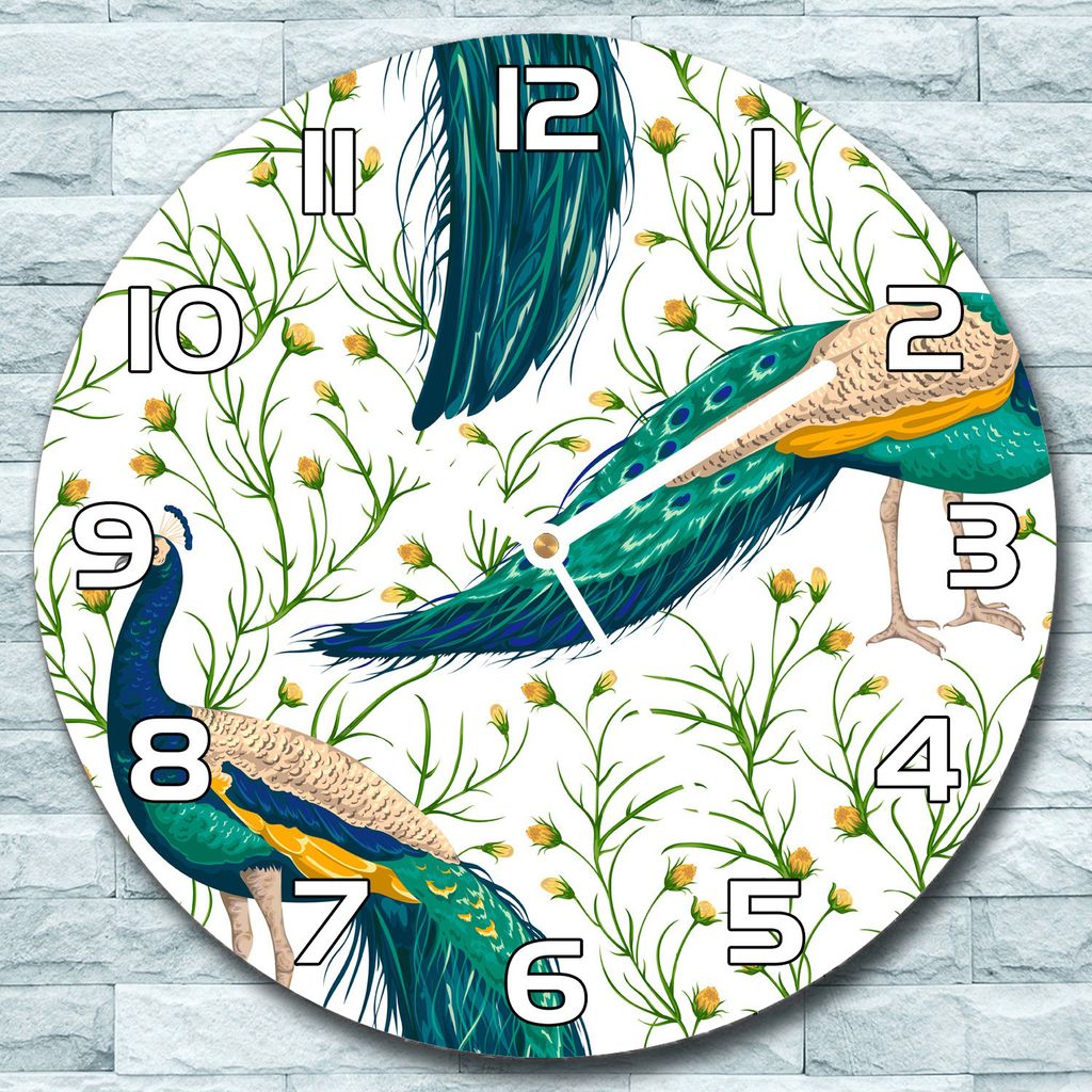 Wanduhr aus Glas Rund fi 30 Pfauen Quarz Deko Wohnzimmer Büro