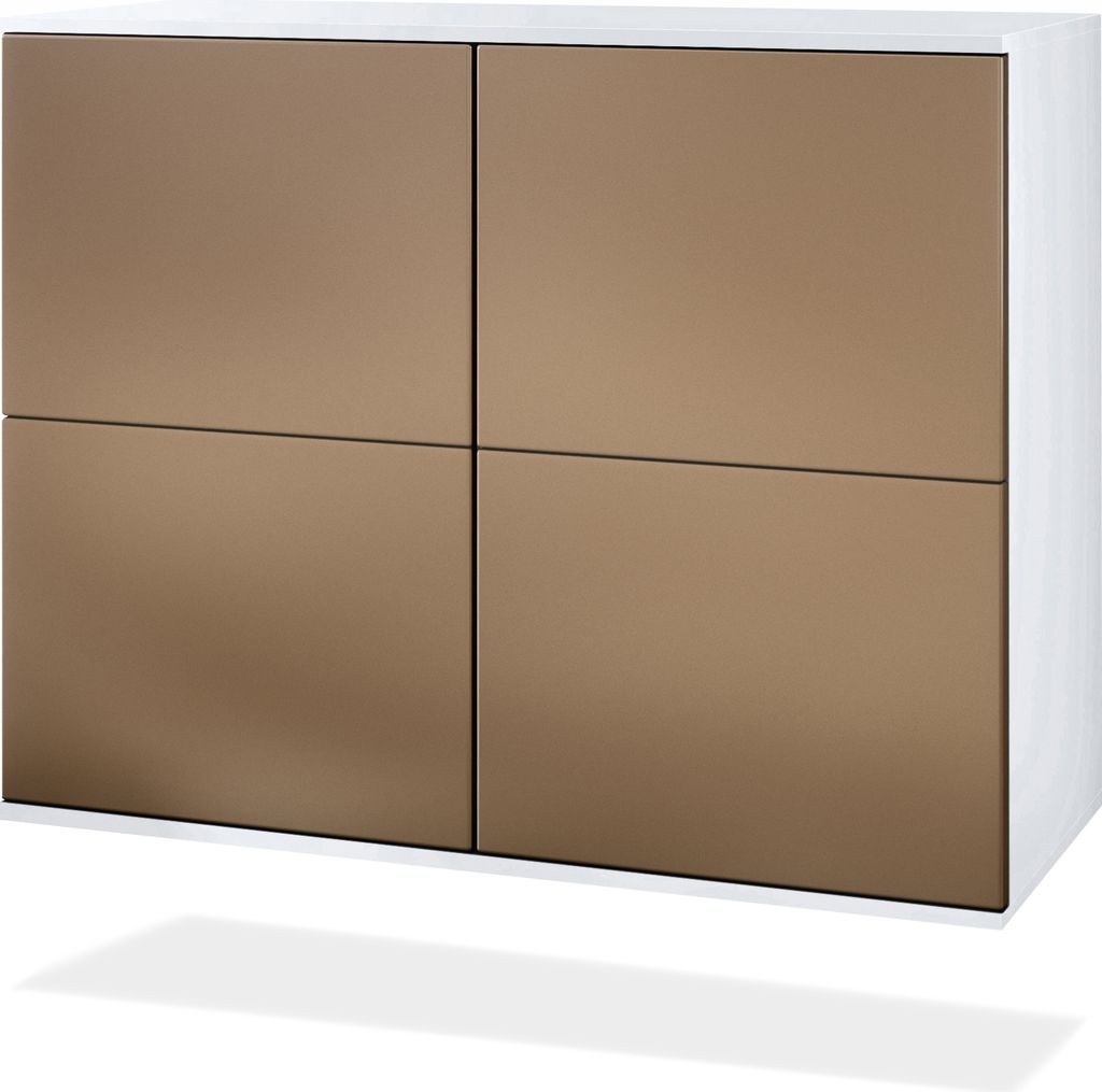 Vladon Kommode Rova V3, Moderner Küchenschrank mit 4 Push-to-Open Türen Weiß matt / Bronze Optik (92,5 x 73.5 x 35)