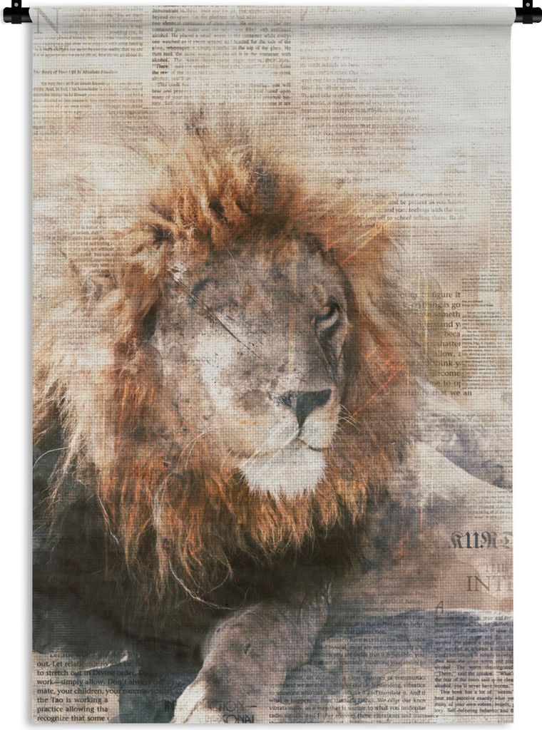 MuchoWow Wandteppich Wandbehang Löwe - Rauchen - Zeitung 60x90 cm Tapisserie Dekoration Wandtuch - Foto-Teppich - Abwaschbar